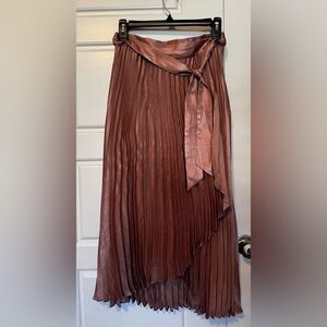 Maeve Asymmetrical Shimmery Dusty Rose Pleated Skirt